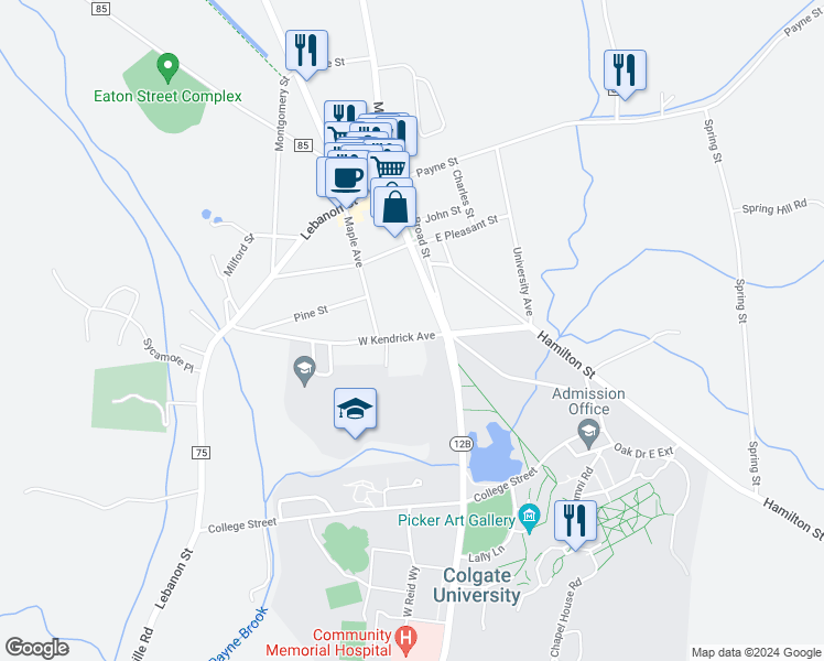 map of restaurants, bars, coffee shops, grocery stores, and more near 6 West Kendrick Avenue in Hamilton