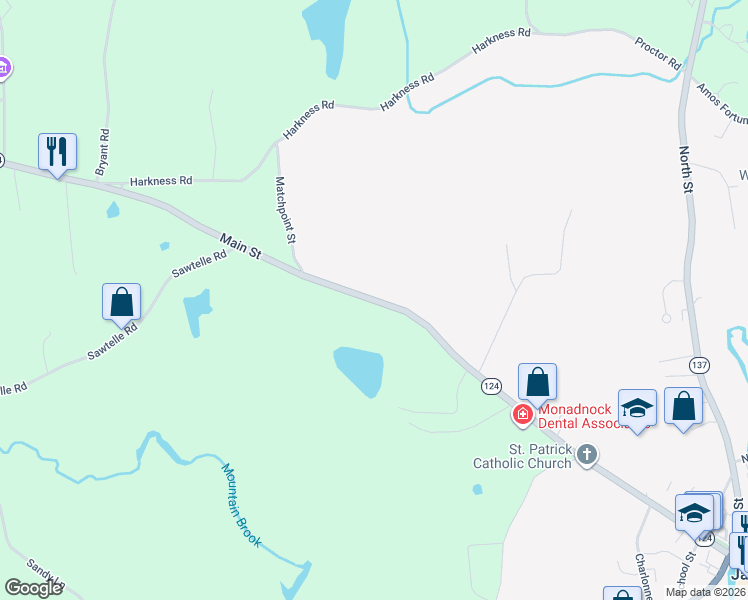 map of restaurants, bars, coffee shops, grocery stores, and more near 355 Main Street in Jaffrey
