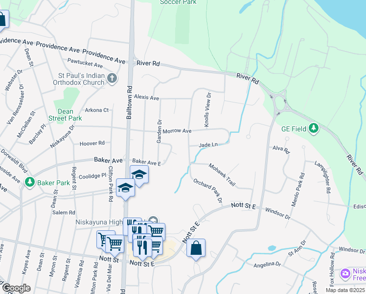 map of restaurants, bars, coffee shops, grocery stores, and more near 2109 Orchard Park Drive in Schenectady County