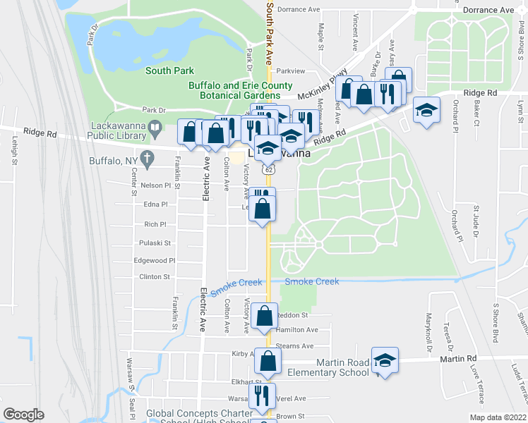 map of restaurants, bars, coffee shops, grocery stores, and more near 80 Victory Avenue in Buffalo