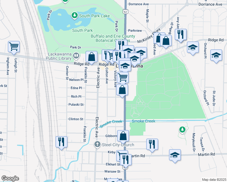 map of restaurants, bars, coffee shops, grocery stores, and more near 80 Victory Avenue in Buffalo