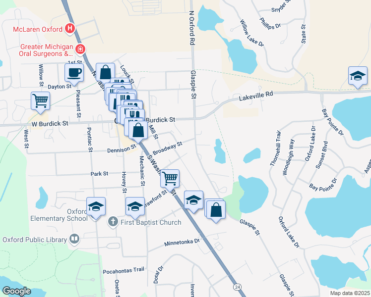 map of restaurants, bars, coffee shops, grocery stores, and more near 39 Broadway Street in Oakland County