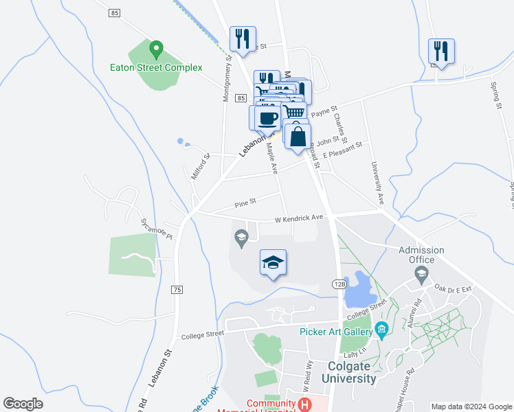 map of restaurants, bars, coffee shops, grocery stores, and more near 5 Pine Street in Hamilton