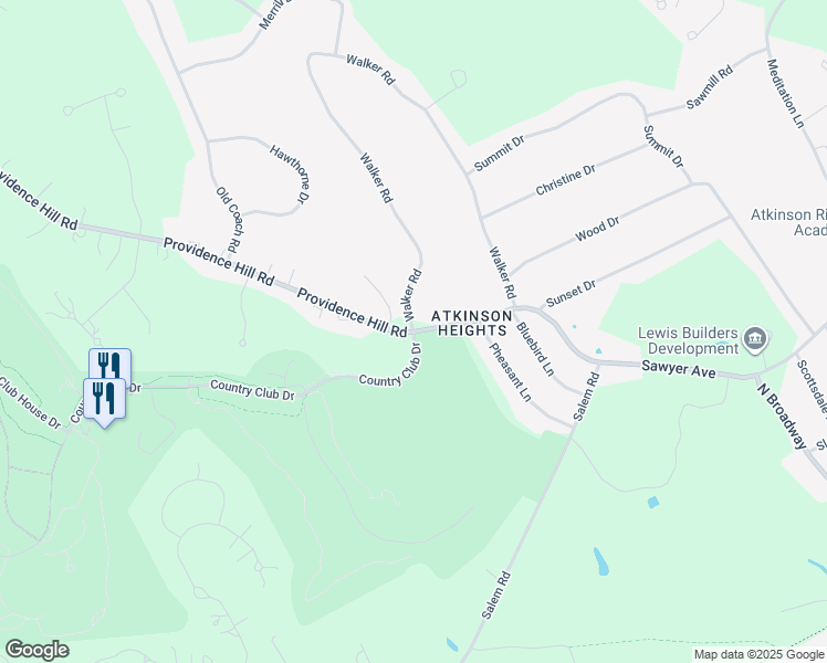 map of restaurants, bars, coffee shops, grocery stores, and more near 2 Country Club Drive in Atkinson