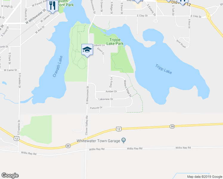 map of restaurants, bars, coffee shops, grocery stores, and more near 655 Darcy Lane in Whitewater