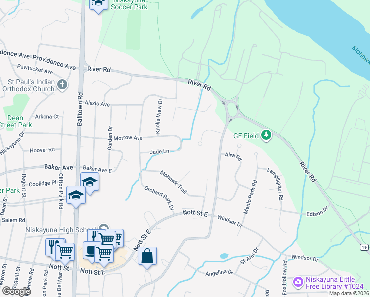 map of restaurants, bars, coffee shops, grocery stores, and more near 2181 Morrow Avenue in Niskayuna