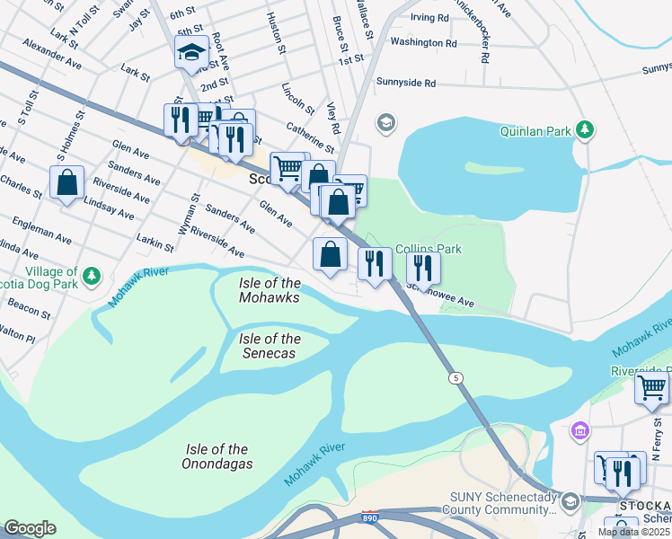 map of restaurants, bars, coffee shops, grocery stores, and more near 10 Glen Avenue in Scotia
