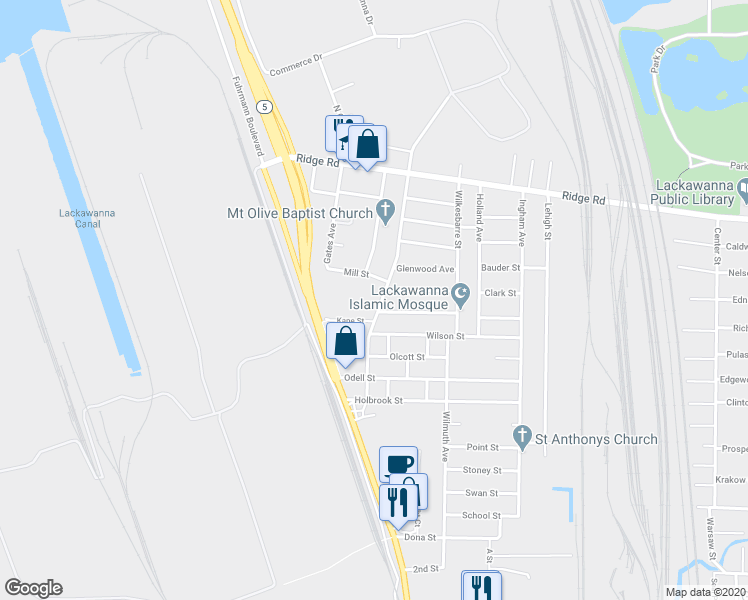map of restaurants, bars, coffee shops, grocery stores, and more near 149 Steelawanna Avenue in Buffalo