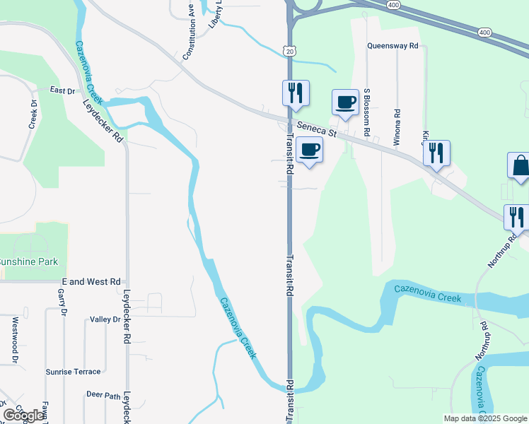 map of restaurants, bars, coffee shops, grocery stores, and more near 2056 Transit Road in Buffalo