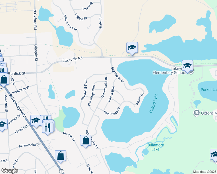 map of restaurants, bars, coffee shops, grocery stores, and more near 314 Oxford Lake Drive in Oakland County