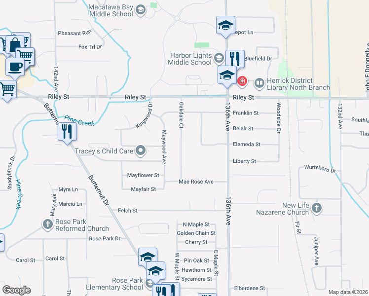 map of restaurants, bars, coffee shops, grocery stores, and more near 855 Oakdale Court in Holland