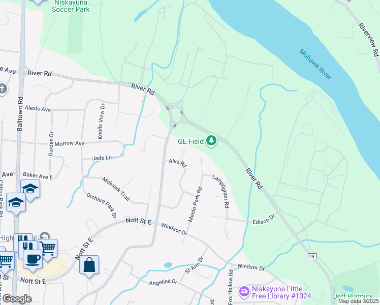 map of restaurants, bars, coffee shops, grocery stores, and more near 6 Dynamo Court in Schenectady County