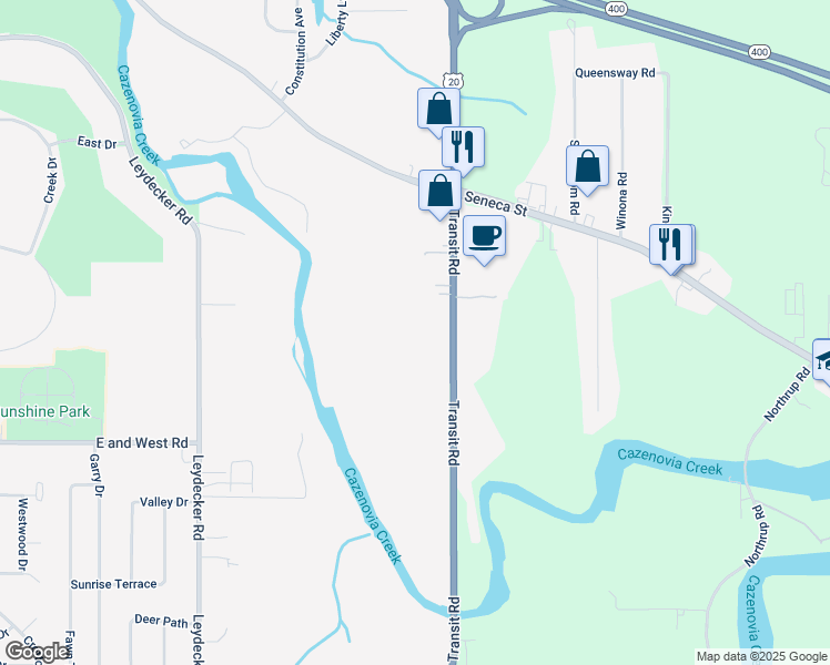 map of restaurants, bars, coffee shops, grocery stores, and more near 2056 Transit Road in Buffalo