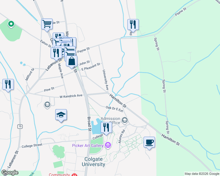 map of restaurants, bars, coffee shops, grocery stores, and more near 53 University Avenue in Hamilton
