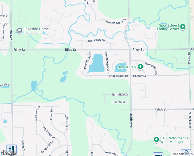 map of restaurants, bars, coffee shops, grocery stores, and more near 10624 Bridgewater Drive in Zeeland