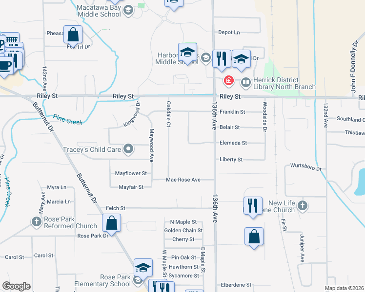 map of restaurants, bars, coffee shops, grocery stores, and more near 855 Oakdale Court in Holland