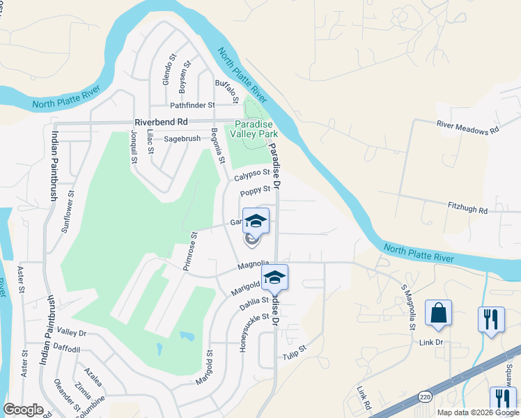 map of restaurants, bars, coffee shops, grocery stores, and more near 29 Goldenrod in Casper
