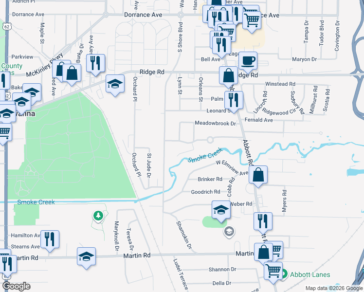 map of restaurants, bars, coffee shops, grocery stores, and more near 9 Norfred Drive in Buffalo