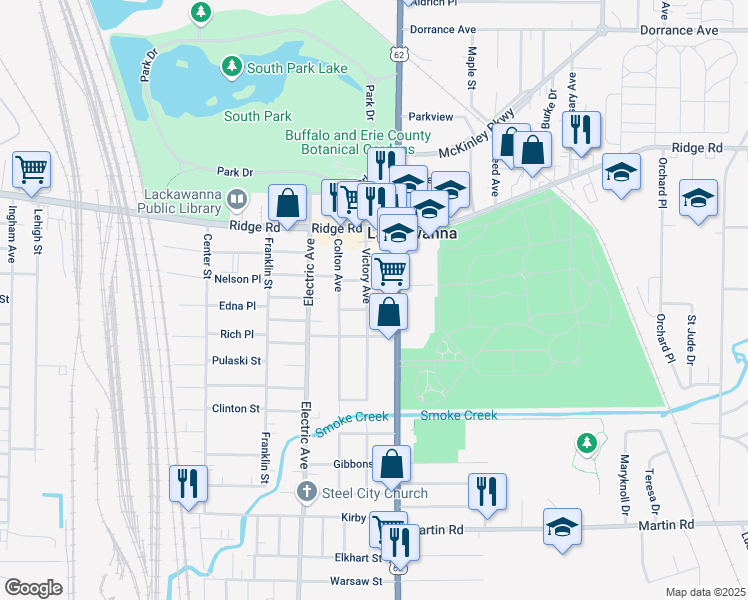 map of restaurants, bars, coffee shops, grocery stores, and more near 80 Victory Avenue in Buffalo