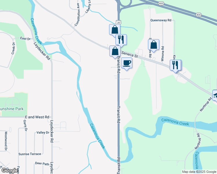 map of restaurants, bars, coffee shops, grocery stores, and more near 2056 Transit Road in Buffalo