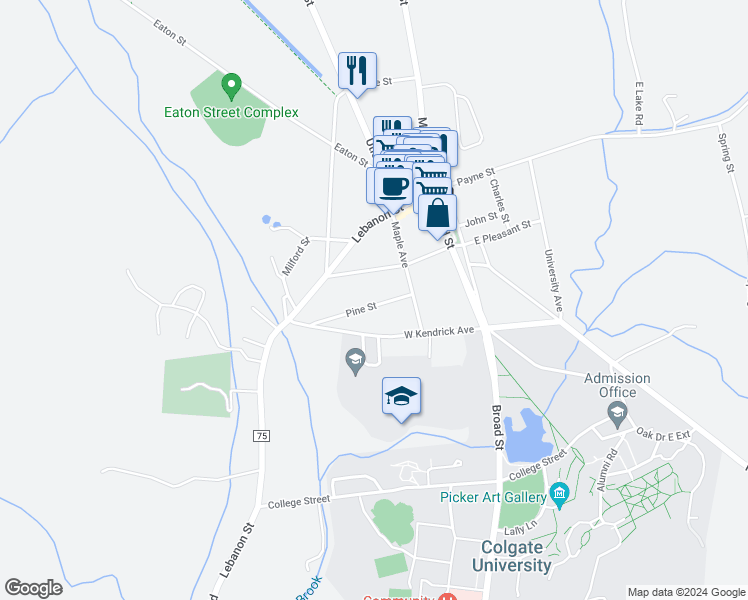 map of restaurants, bars, coffee shops, grocery stores, and more near 12 Pine Street in Hamilton