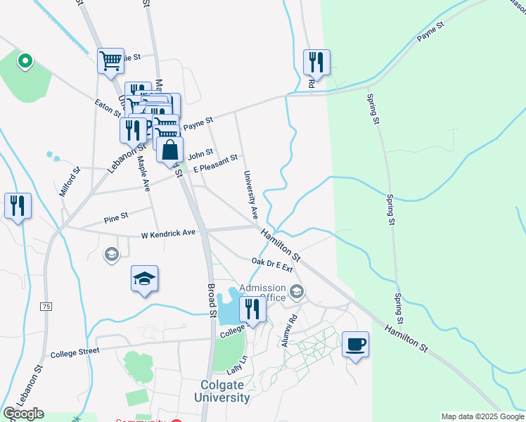 map of restaurants, bars, coffee shops, grocery stores, and more near 53 University Avenue in Hamilton
