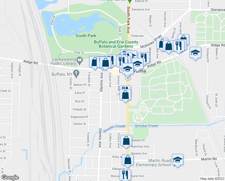 map of restaurants, bars, coffee shops, grocery stores, and more near 76 Colton Avenue in Buffalo