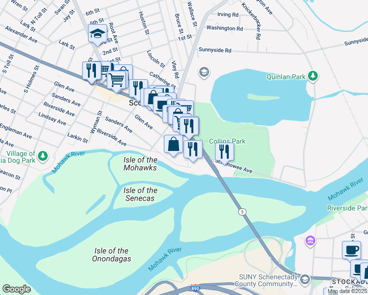 map of restaurants, bars, coffee shops, grocery stores, and more near 10 Glen Avenue in Scotia