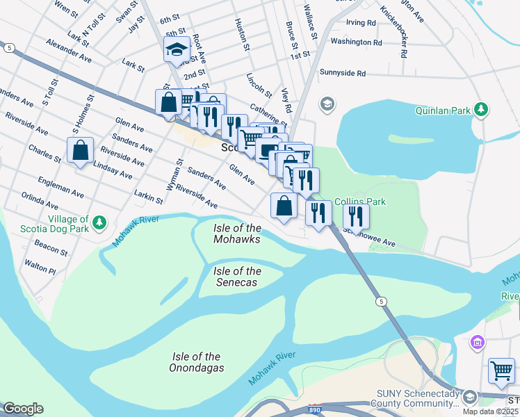 map of restaurants, bars, coffee shops, grocery stores, and more near 105 Sanders Avenue in Scotia