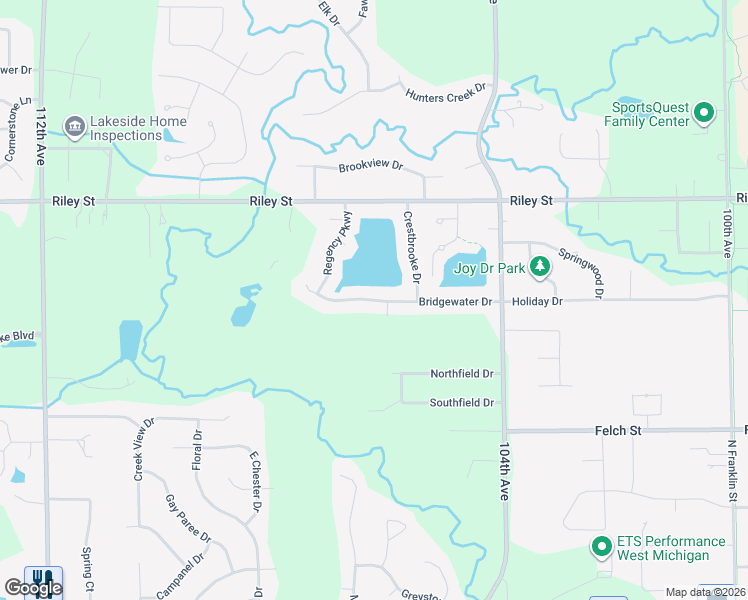map of restaurants, bars, coffee shops, grocery stores, and more near 10624 Bridgewater Drive in Zeeland