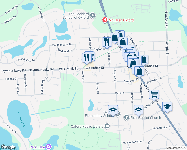 map of restaurants, bars, coffee shops, grocery stores, and more near 35 West Street in Oakland County