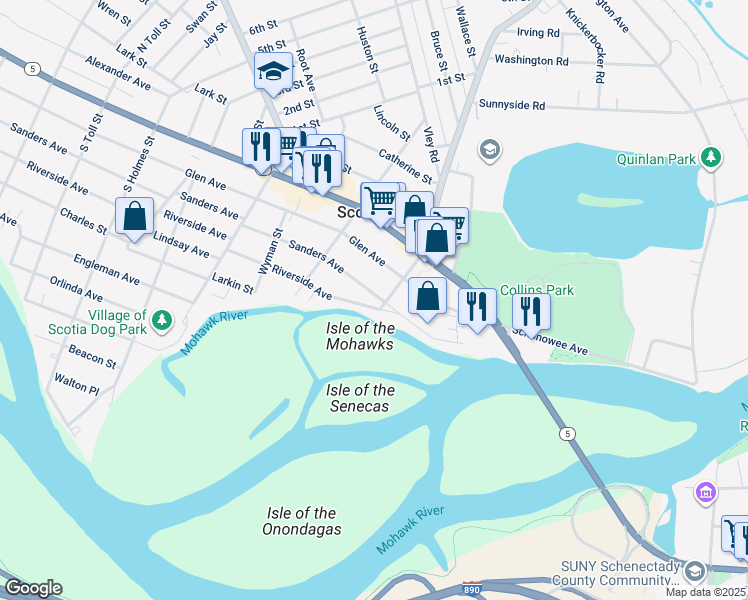 map of restaurants, bars, coffee shops, grocery stores, and more near 105 Sanders Avenue in Scotia