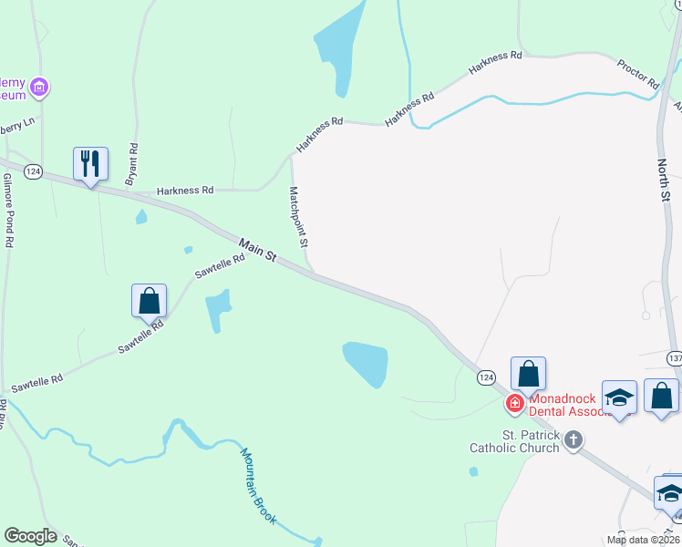 map of restaurants, bars, coffee shops, grocery stores, and more near 355 Main Street in Jaffrey