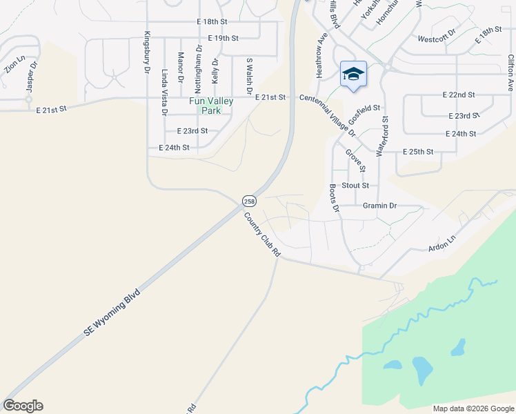 map of restaurants, bars, coffee shops, grocery stores, and more near Country Club Road in Casper