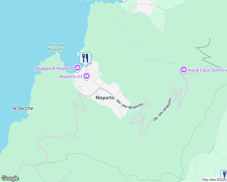 map of restaurants, bars, coffee shops, grocery stores, and more near 72 Strada per Nisporto in Nisporto