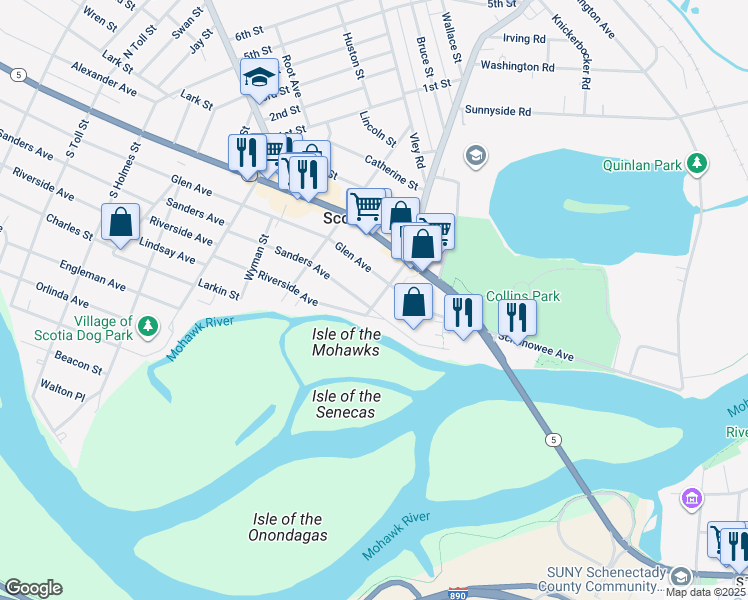 map of restaurants, bars, coffee shops, grocery stores, and more near 105 Sanders Avenue in Scotia