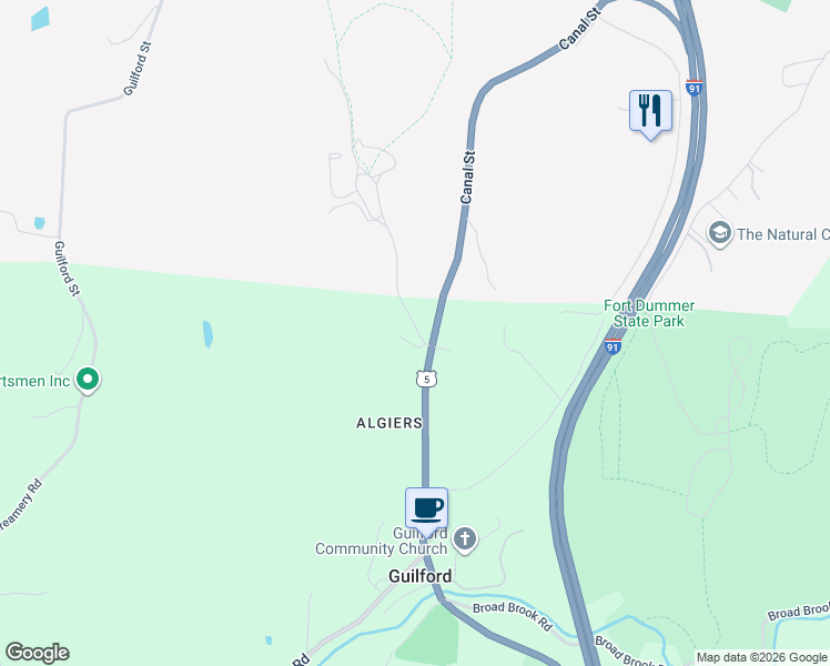 map of restaurants, bars, coffee shops, grocery stores, and more near 17 Pauls Road in Guilford