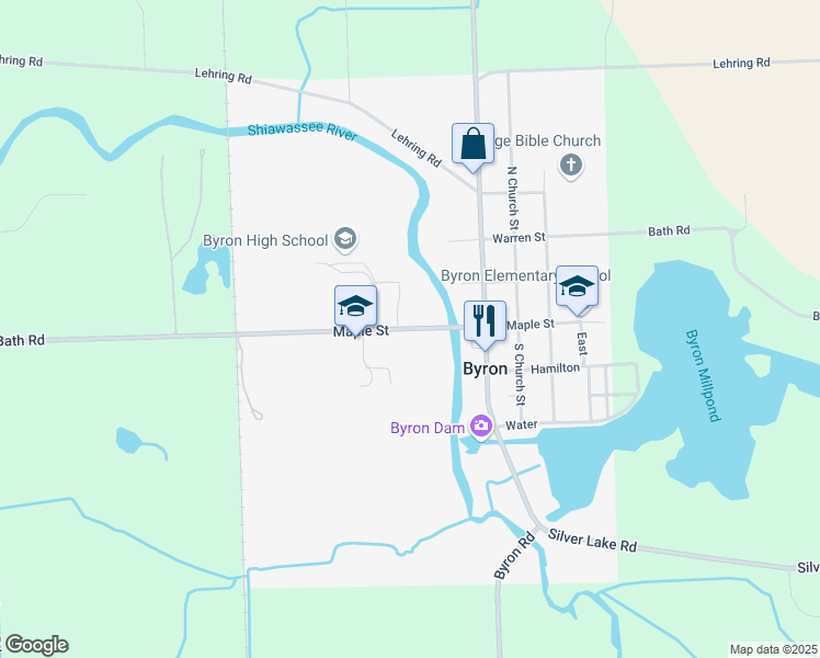 map of restaurants, bars, coffee shops, grocery stores, and more near 401 Maple Street in Byron
