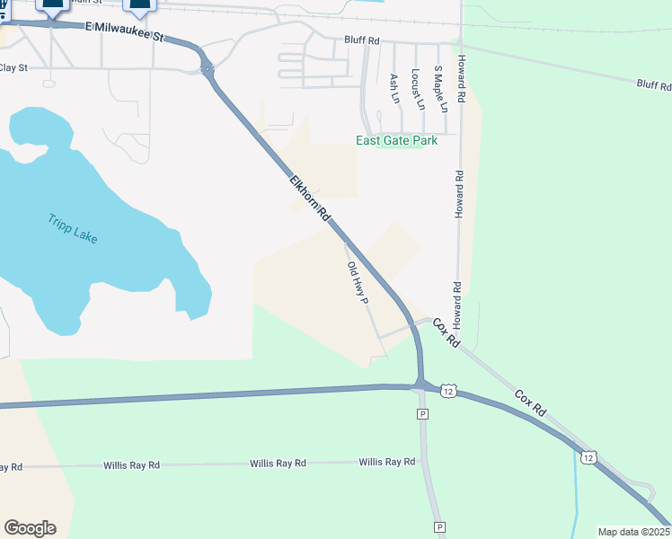 map of restaurants, bars, coffee shops, grocery stores, and more near N9189 Old Highway P in Whitewater