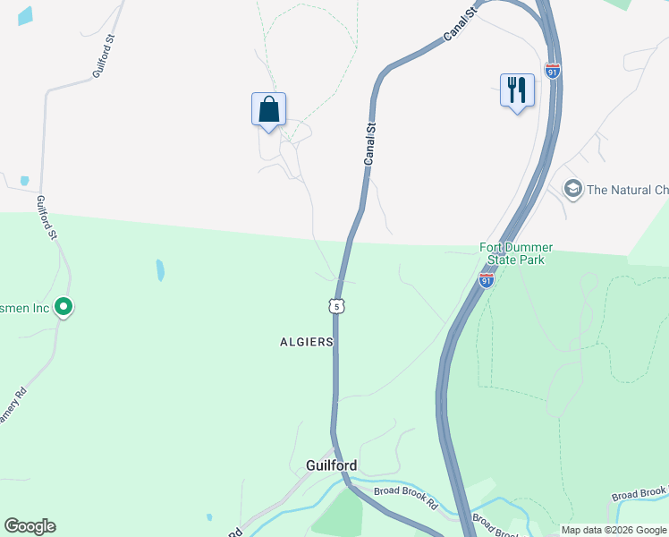 map of restaurants, bars, coffee shops, grocery stores, and more near 36 Pauls Road in Guilford