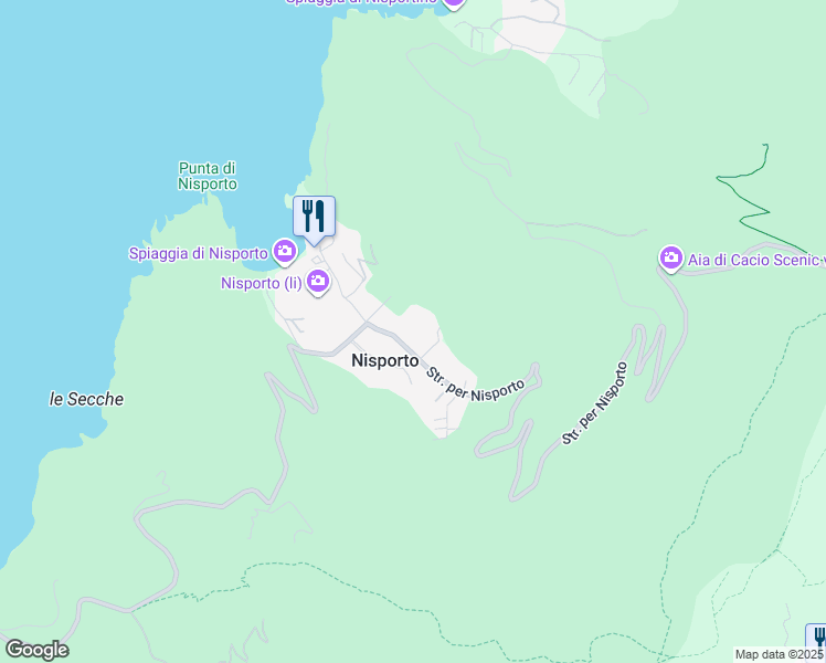 map of restaurants, bars, coffee shops, grocery stores, and more near 72 Strada per Nisporto in Nisporto