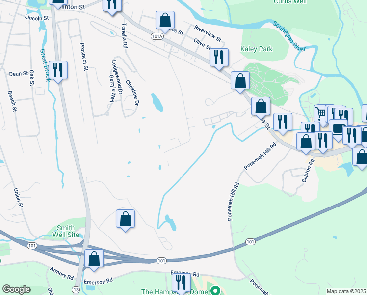 map of restaurants, bars, coffee shops, grocery stores, and more near 96 Powers Street in Milford