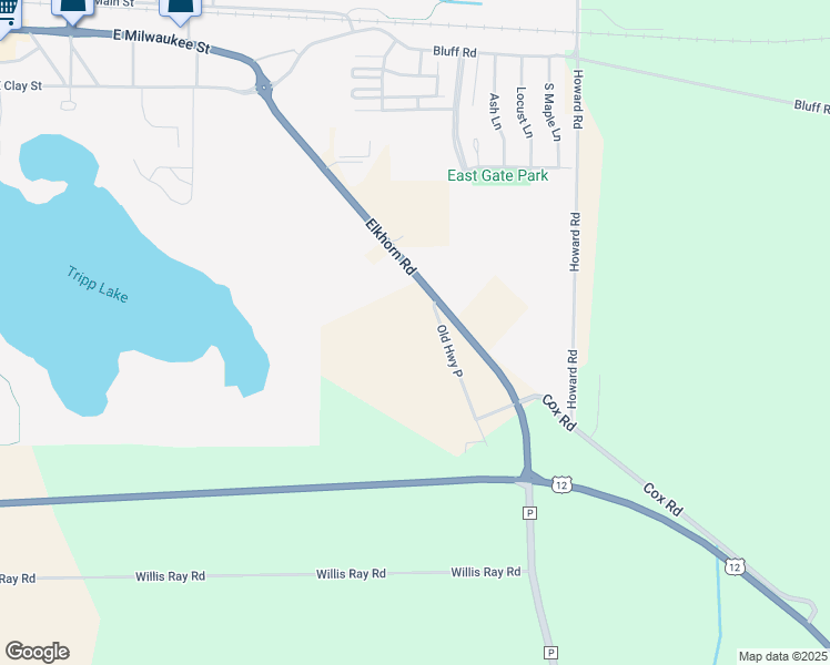 map of restaurants, bars, coffee shops, grocery stores, and more near N9189 Old Highway P in Whitewater