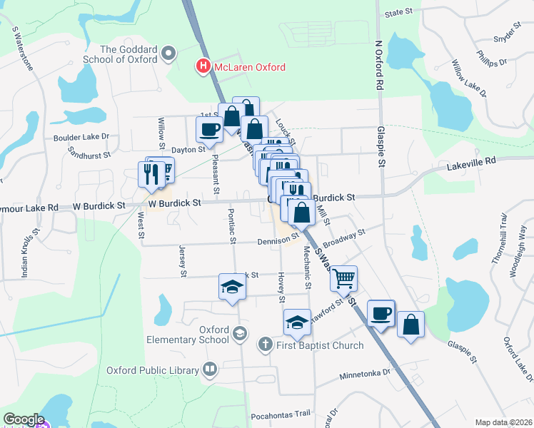 map of restaurants, bars, coffee shops, grocery stores, and more near 9 Hudson Street in Oakland County
