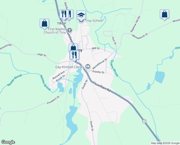 map of restaurants, bars, coffee shops, grocery stores, and more near in Troy