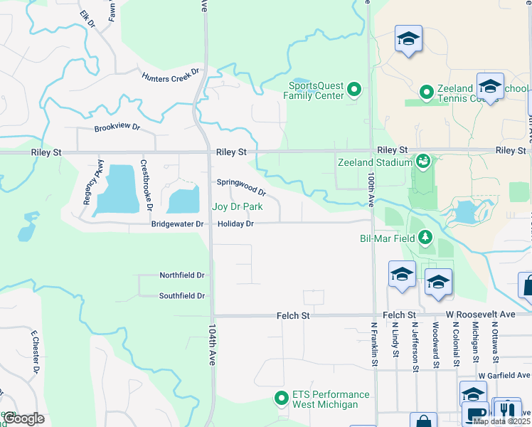 map of restaurants, bars, coffee shops, grocery stores, and more near 10256 Holiday Drive in Zeeland