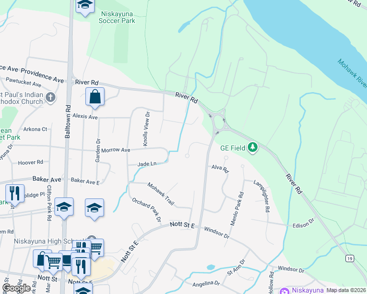 map of restaurants, bars, coffee shops, grocery stores, and more near 2181 Morrow Avenue in Schenectady County