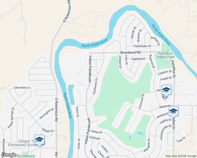 map of restaurants, bars, coffee shops, grocery stores, and more near 199 Sunflower Street in Casper