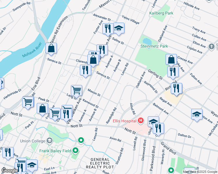 map of restaurants, bars, coffee shops, grocery stores, and more near 1726 Lenox Road in Schenectady
