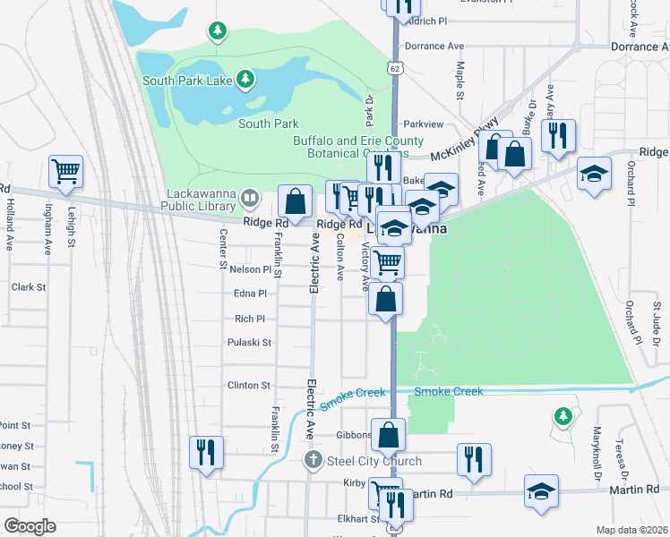 map of restaurants, bars, coffee shops, grocery stores, and more near 76 Colton Avenue in Buffalo